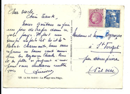 COMBINAISON CERES 1F50 + GANDON 4F50 Sur Carte Postale - 1945-47 Cérès Van Mazelin