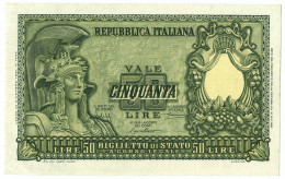 50 LIRE BIGLIETTO DI STATO ITALIA ELMATA BOLAFFI 31/12/1951 SUP+ - Altri & Non Classificati