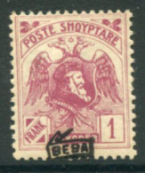 ALBANIA 1922 Skanderberg And Eagle 1 Fr.. With Control Overprint Type II LHM / *..  Michel 81 II - Albanien