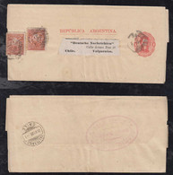 Argentina 1888 Uprated Stationery Wrapper BUENOS AIRES To VALPARAISO Chile - Storia Postale