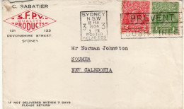 AUSTRALIA 1934  LETTER  SENT FROM SYDNEY TO NOUMEA - Cartas & Documentos