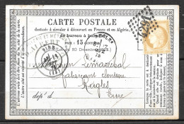 Carte Postale Timbre 15c Gros Chiffre Céres Oblitération Grille N° 4291 - Cartes Précurseurs