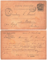 PARIS - 1891 - CARTE PRECURSEUR  SAGE REPIQUAGE PRIVE DE L.GASNE FONTES FERS ACIER. POUR NAIX PRES LIGNY - Cartes Précurseurs