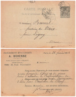 PARIS - 1898 - CARTE PRECURSEUR  SAGE REPIQUAGE PRIVE DE A.DURENNE. ETABLISSEMENTS METTALLURGIQUES. POUR NAIX PRES LIGNY - Cartes Précurseurs