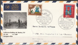 BRD Flugpost / Erstflug LH 232 Boeing 727 Stuttgart - Köln 1.4.1967 Ankunftstempel 1.4.67 ( FP 77) - First Flight Covers
