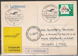 BRD Flugpost / Erstflug LH 332 Boeing 727 München - Mailand 1.4.1967 Ankunftstempel 1.4.67 ( FP 80) - First Flight Covers