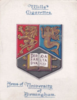 Arms Of Universities 1923 - No3 University Of Birmingham  - Wills Cigarette Card - Original Card - Large Size - Wills