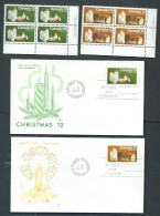 Canada - # 608-609 LR. PB. MNH + 2 FDC's - Christmas 1972 - Candles - Blocks & Sheetlets