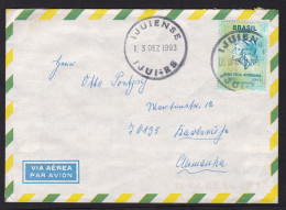 Brazil: Airmail Cover To Germany, 1993, 1 Stamp, Lady, 1-rate, Cancel Ijuiense (traces Of Use) - Brieven En Documenten