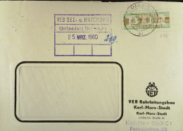 DDR: Fern-Brf Mit 20 Pf ZKD-Streifen Grün/rot Kennbuchst. P-226088 Vom 23.3.60 Abs; VEB Rohrleitungsbau K.-M.-Stadt - Centrale Postdienst