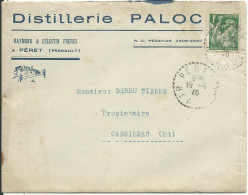 FRANCE LETTRE 1F AVEC SA FACTURE ET SA CARTE DE VISITE DE PERET POUR CABRIERES ( HERAULT ) DE 1940 LETTRE COVER. - 1939-44 Iris