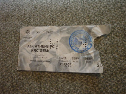 AEK-KRC Genk UEFA Champions League Football Match Ticket Stub 30/10/2002 (hologram) - Eintrittskarten