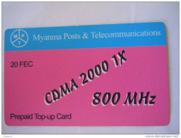 Myanmar Birmanie Burma Birma CDMA 2000 1X 800 MHz 20 FEC Mobile GSM Prepaid TOP UP Card EXP: No Date - Myanmar (Burma)