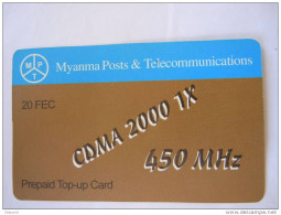 Myanmar Birmanie Burma Birma CDMA 2000 1X 450 MHz 20 FEC Mobile GSM Prepaid TOP UP Card EXP: No Date - Myanmar