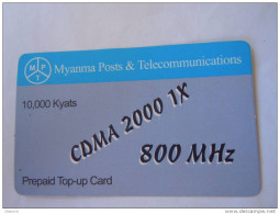 Myanmar Birmanie Burma Birma CDMA 2000 1X 800 MHz 10000 KYATS Mobile GSM Prepaid TOP UP Card EXP: No Date - Myanmar (Burma)