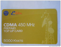 Myanmar Birmanie Burma Birma Elite Tech CDMA 450 MHz 5000 KYATS Mobile GSM Prepaid TOP UP Card EXP: 9.04.2013 - Myanmar