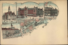 Lithographie Wrocław Breslau In Schlesien, Rathaus, Regierungsgebäude, Stadttheater, Universität - Schlesien