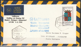 BRD Flugpost / Erstflug LH 355 Boeing 727 Madrid - Stuttgart  4.2.1966 Ankunftstempel 4.2.66 ( FP 94) - Premiers Vols