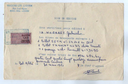 TB 4346 - 1960 - Timbre Fiscal Sur Note De Service  - Wagons - Lits // COOK à SIDI - BEL - ABBES ( Algèrie ) - Briefe U. Dokumente