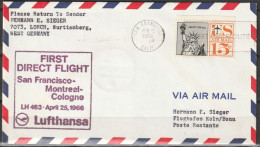 BRD Flugpost / Erstflug LH 463 Boeing 707 San Francisco - Köln  25.4.1966 Ankunftstempel 26.4.66 ( FP 98) - Primi Voli