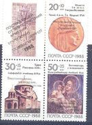 1990. USSR/Russia, Philatelic Exhibition 1090, Armenia, Earthquake Relief, 3v + Label, Mint/** - Unused Stamps