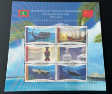 Maldives 2012 Mi. 4837 - 4842 S/S Plastic Block Diplomatic Relations China Chine Tortue Turtle Poisson Fish Boat Bateau - Barcos