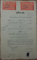 Indien Dokument Von Ca. 1950 Mit Zwei Gebührenmarken/Steuermarken - Storia Postale