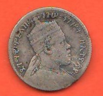 Etiopia 1 Ghersh Menelik II° Emperor Of Ethiopia Ethiopie Silver Coin - Etiopía