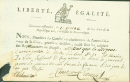 Rhône Révolution Liberté égalité Commune Affranchie Lyon An 2 Comité Révolutionnaire Arrondissement De Cote Nourice - 1701-1800: Vorläufer XVIII