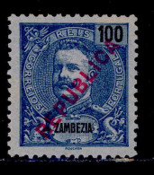 ! ! Zambezia - 1917 King Carlos Local Republica 100 R - Af. 96 - MH - Zambezia