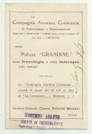 COMPAGNIA ANONIMA CREMONESE DI ASSICURAZIONI EMETTE POLIZZE GRANDINE 1922 FG - Cremona