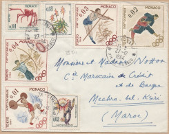 33511# BEL AFFRANCHISSEMENT LETTRE Obl MONTE CARLO PRINCIPAUTE DE MONACO 1964 Pour MECHRA BEL KSIRI MAROC - Storia Postale