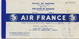 33519# AIR FRANCE  BILLET DE PASSAGE BULLETIN DE BAGAGES 1955 BONE PALOMBA MARSEILLE ALGERIE - Europa