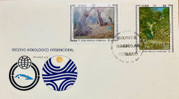 CUBA 1972, FDC COVER, HYDROLOGICAL INT. 2 DIFF. STAMP,  LANDSCAPE, TREE, FOREST & STREAM,  PAINTING - Storia Postale