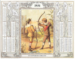 Reproduction Du Recto CALENDRIER - Espagnol Spain - 1931 -El Calendario De Cumpleanos - Archers - Fêtes - Anniversaire - Formato Grande : 1921-40