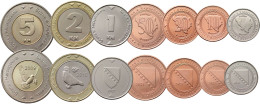 BOSNIA AND HERZEGOVINA 7 COINS SET 5 10 20 50 FENINGA 1 2 5 KM MARAKA BIMETAL 2009 2021 UNC - Bosnia And Herzegovina