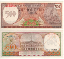 SURINAME   500  Gulden  P129    1982 ( Monument Of Revolt + People's Palace At Back )  UNC - Surinam