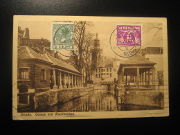 GOUDA Gouwe Met Vischbanken Fish Banks 1929 Cancel To Barcelona Spain NETHERLANDS Postcard - Gouda