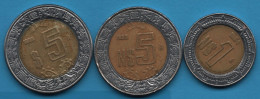 MEXICO LOT MONNAIES 3 COINS : 1 + 5 PESOS 1993 - 94 - 98 Bimétallique - Mexique