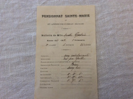 Pensionnat Sainte Marie 1921 / 22 ST André De Cubzac 33 Gironde - Diplômes & Bulletins Scolaires