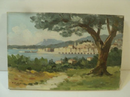 Rodolphe Righetti Ancien Tableau Paysage Vue D'Antibes - Oleo