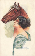 Horse * CPA Illustrateur Art Nouveau Art Déco * 1919 * Cheval Chevaux Femme - Horses