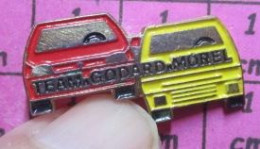 812G Pin's Pins / Beau Et Rare / AUTOMOBILES / RALLYE ? TEAM GODARD MOREL 2 VOITURES JAUNE ET ROUGE - Rallye