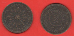 Uruguay 2 Centesimos 1869 A Paris Mint South America Bronze Coin - Uruguay