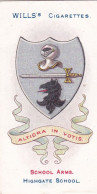 14 Highgate School  - School Arms 1906 - Wills Cigarette Card - Original  Antique Card - Wills