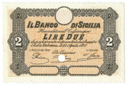 2 LIRE CAMPIONE SPECIMEN BANCO DI SICILIA FEDE DI CREDITO 27/04/1870 QFDS - Sonstige & Ohne Zuordnung