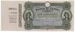 500 LIRE CAMPIONE CON MATRICE BANCO DI NAPOLI B. AL PORTATORE 08/01/1881 SUP- - Other & Unclassified