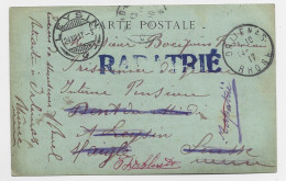 HELVETIA SUISSE CARTE FRANCE ORLIENAS 1917 RHONE POUR INTERNE PRISONNIER LEYSIN S/ AIGLE + GRIFFE RAPATRIE - Postmarks