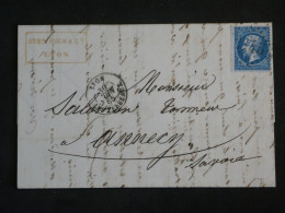 BY2 FRANCE BELLE LETTRE  30 JUIN 1863 LYON A ANNECY +NAPOLEON N° 22 DECALé +AFF.  INTERESSANT+++ - 1862 Napoléon III