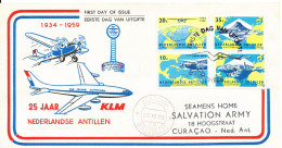 Netherlands Antilles FDC  22-12-1959 KLM 25th Anniversary Complete Set Of 4 With Cachet - Curaçao, Nederlandse Antillen, Aruba